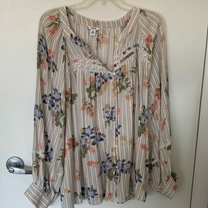 #142 Sonoma 3X Boho button down blouse with embroidery